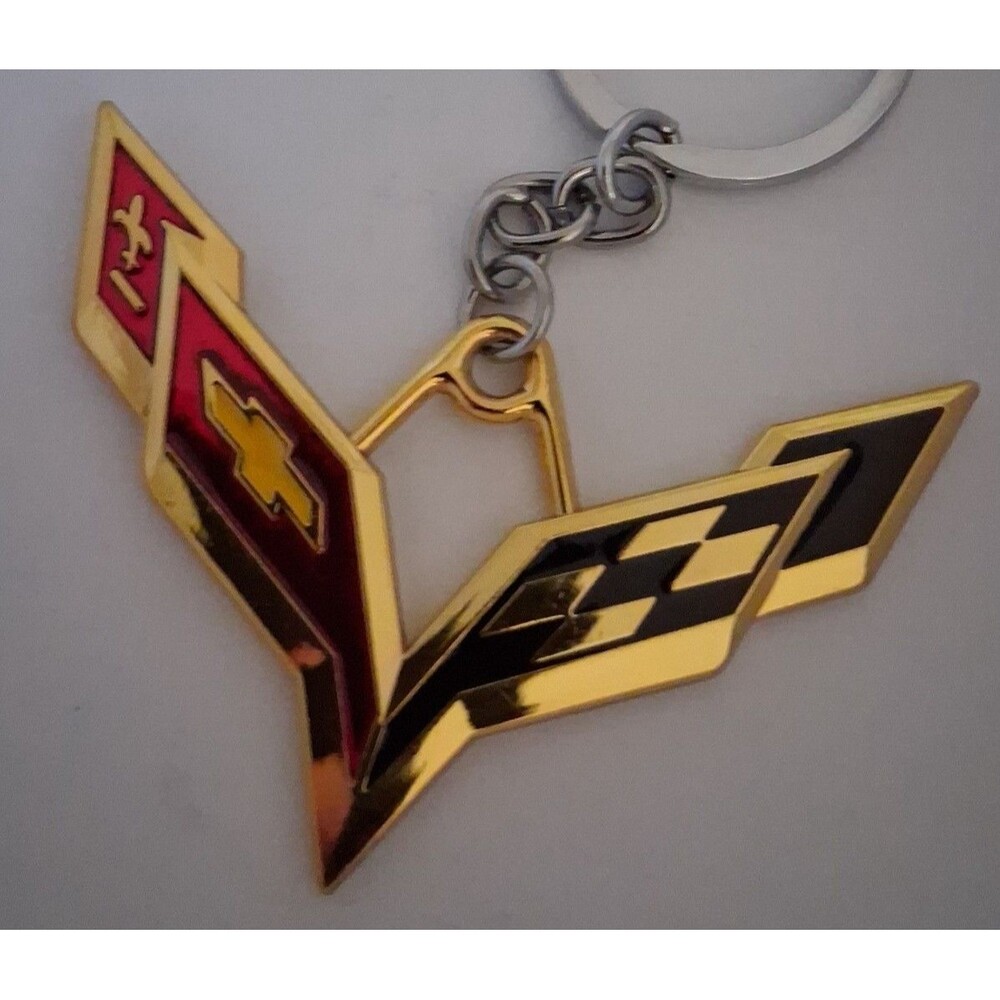 3D Corvette Logo Car Home Alloy Key Chain Fob Ring Gold edition - Picture 2 of 2